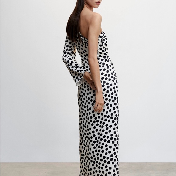 Mango Asymmetrical Black and White polka dot  Dress - Picture 2 of 5
